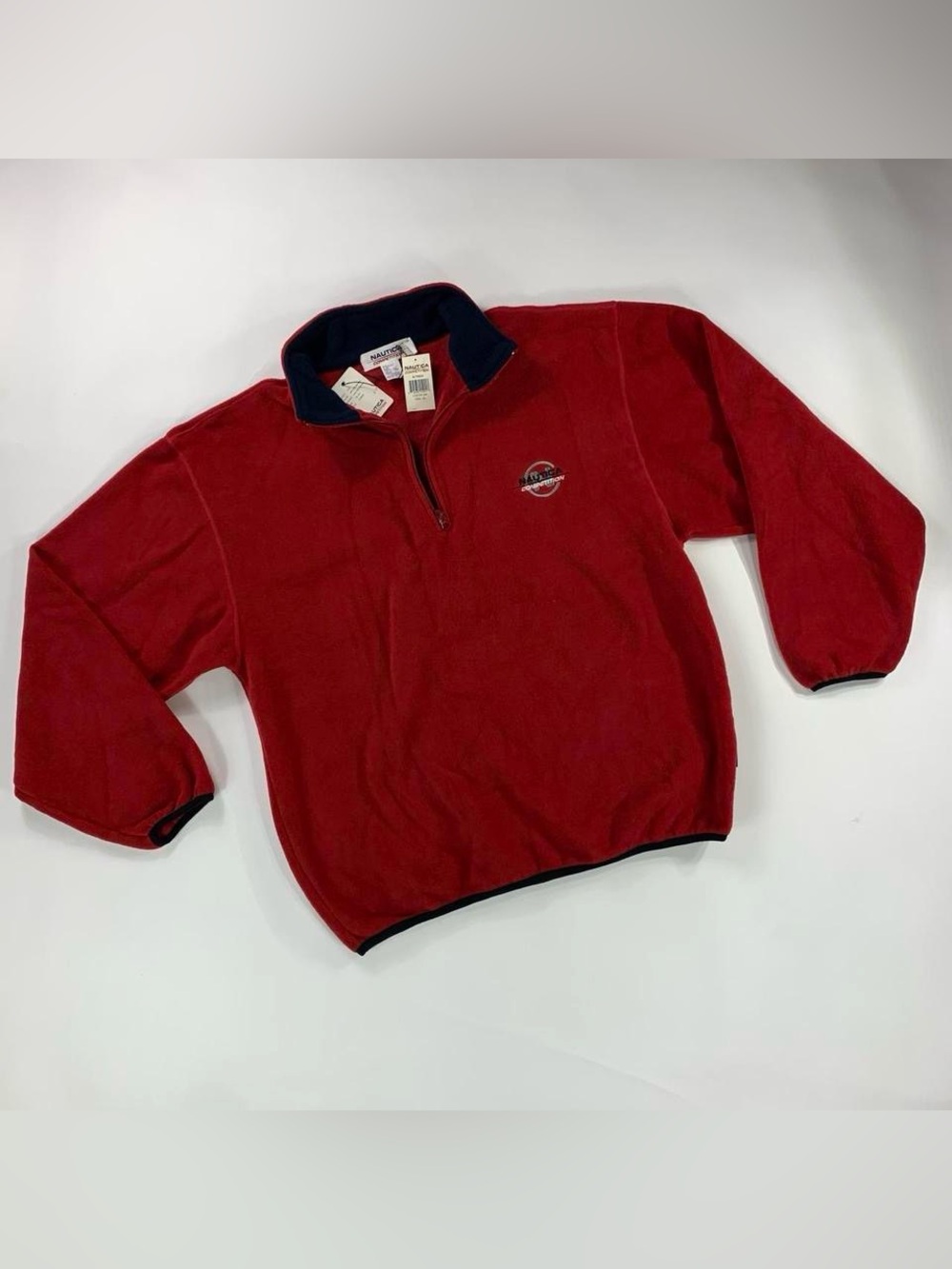 Nautica Competition Deadstock Fleece Quarter Zip XL Tartan Red Vintage 90s